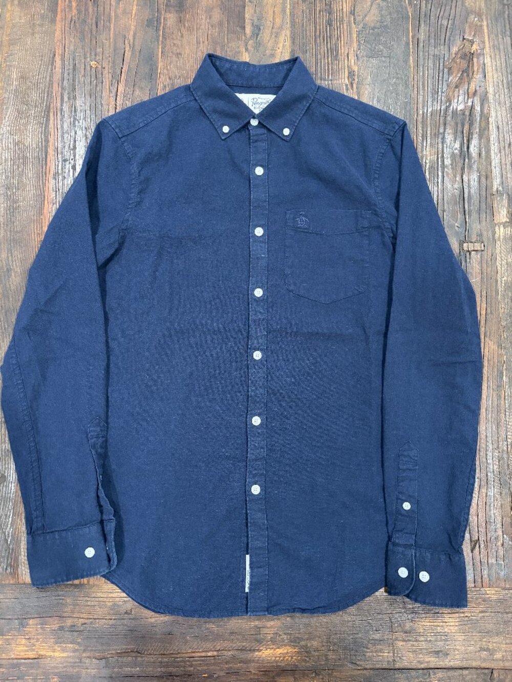 Original Penguin Cotton/Linen Stretch Oxford Shirt Men's Small - Dark Blue.